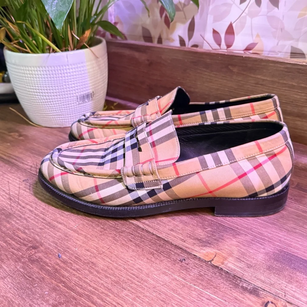 Burberry Vintage Check Panel Penny Loafers — Size 42 (Made in Italy) US 9.5